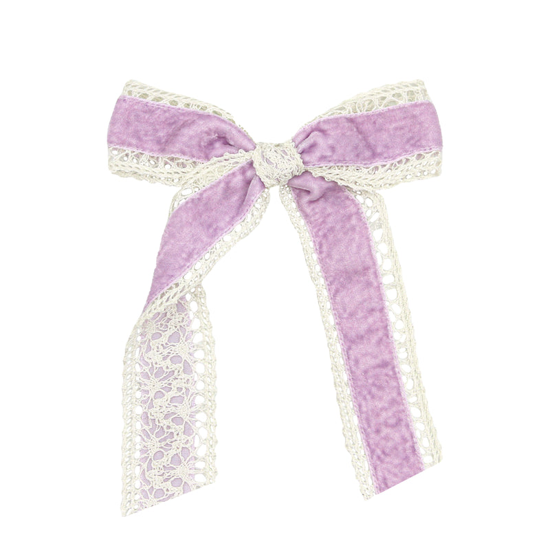 April - Lace Bow - Purple Velvet Sash Clip