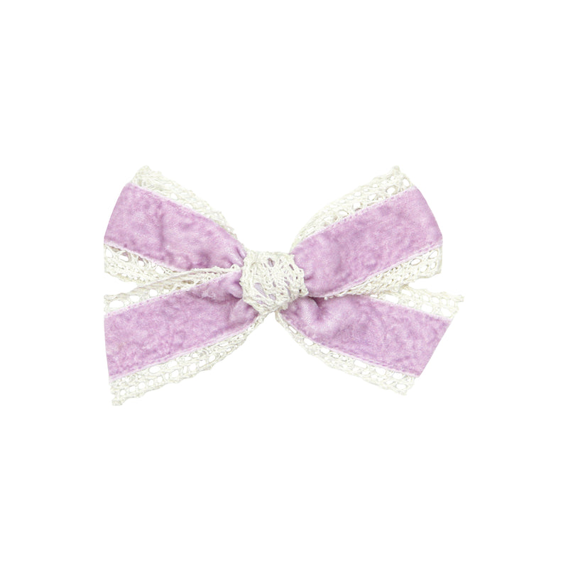 April - Lace Bow - Purple Velvet Clip
