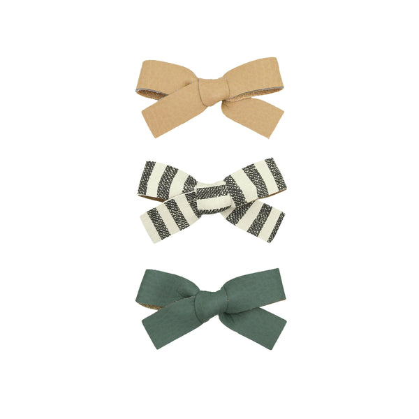 Leather 3 Pack - Stone Stripe Bow Clips