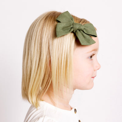Linen Bow - Olive Clip
