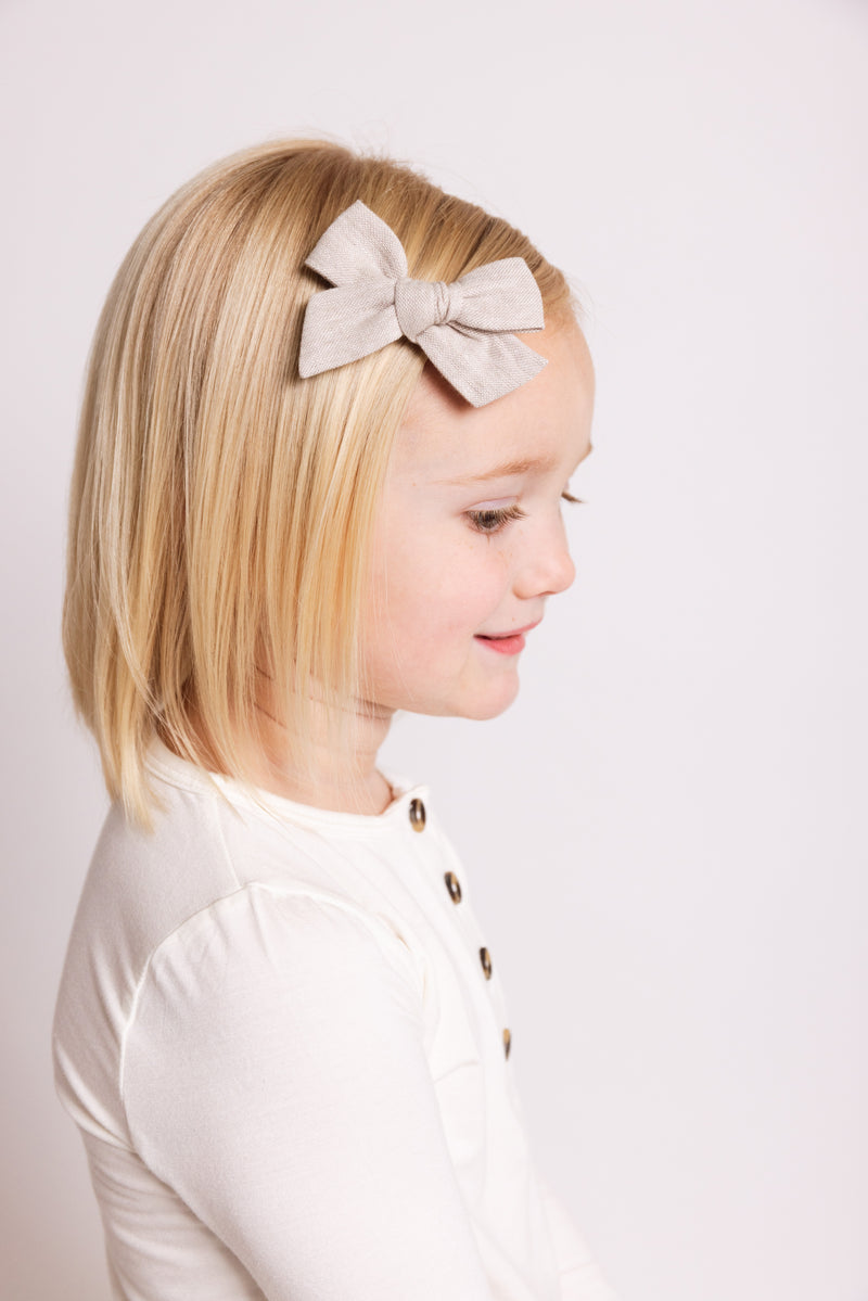 Linen Bow 3 Pack: Oatmeal Clips