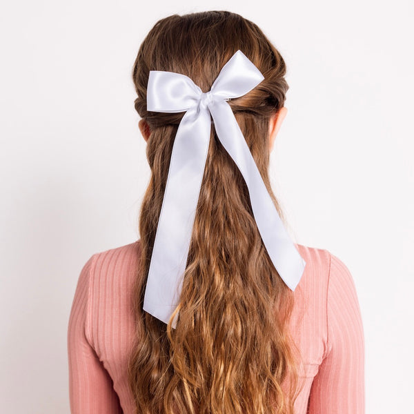 Satin Bow - White Sash Clip