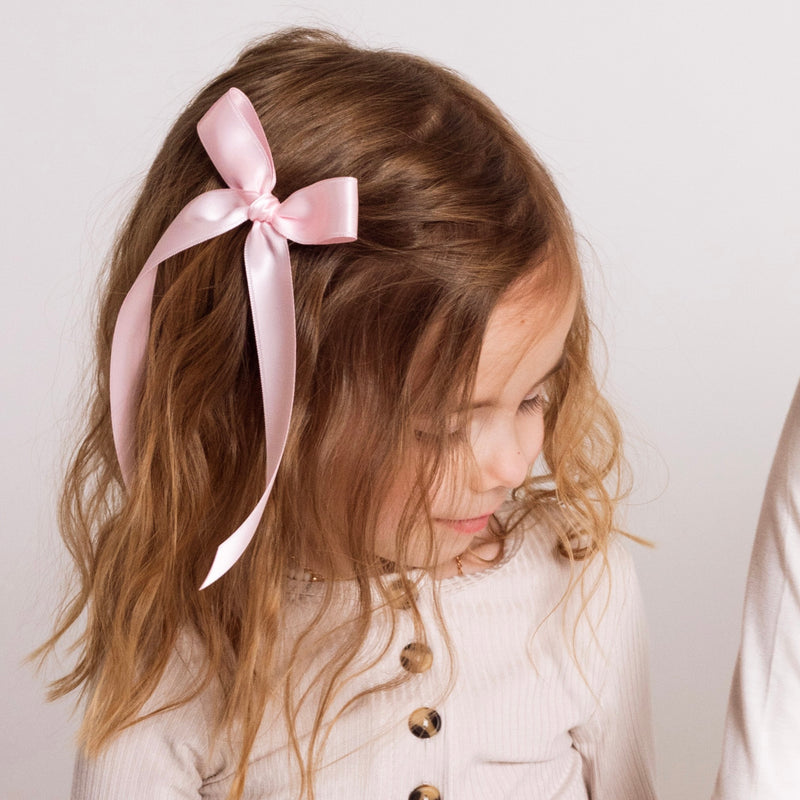 Satin Bow - Baby Pink Sash Clip