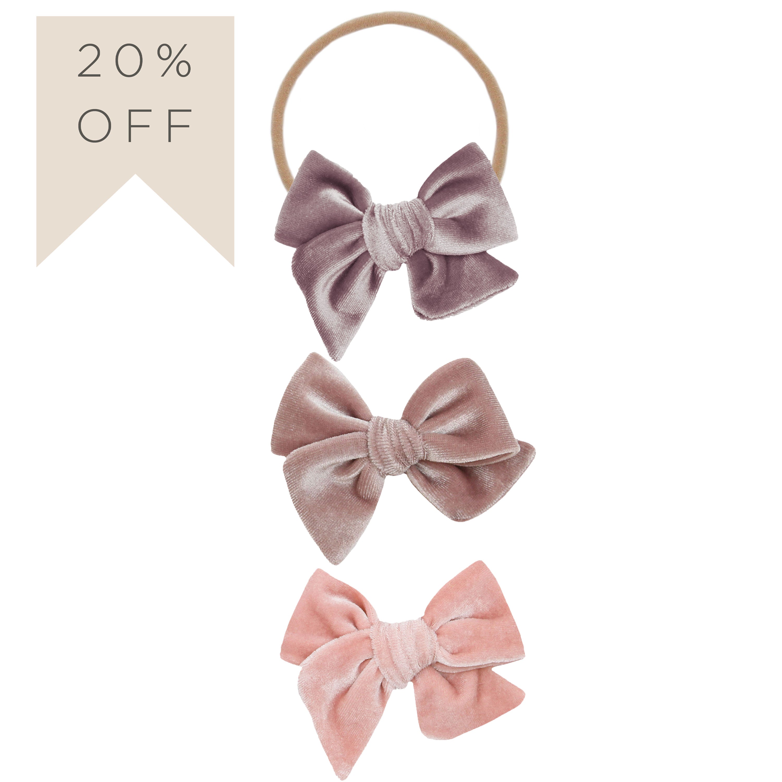 Velvet Bow 3 Pack: Mauve