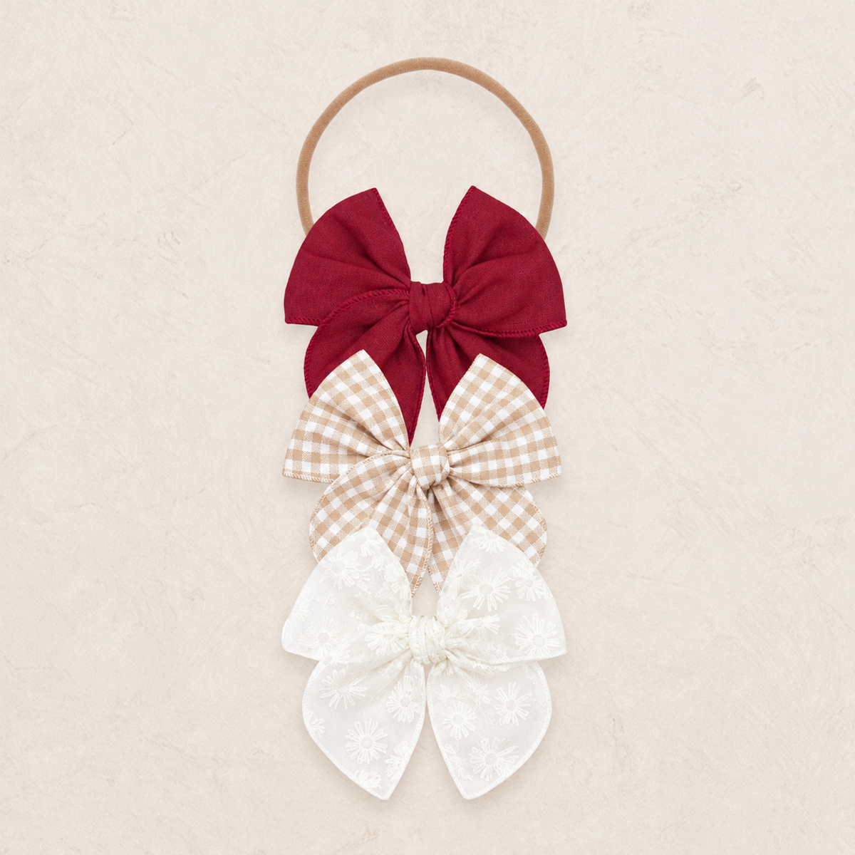 Heirloom Bow 3 Pack - Tan Gingham