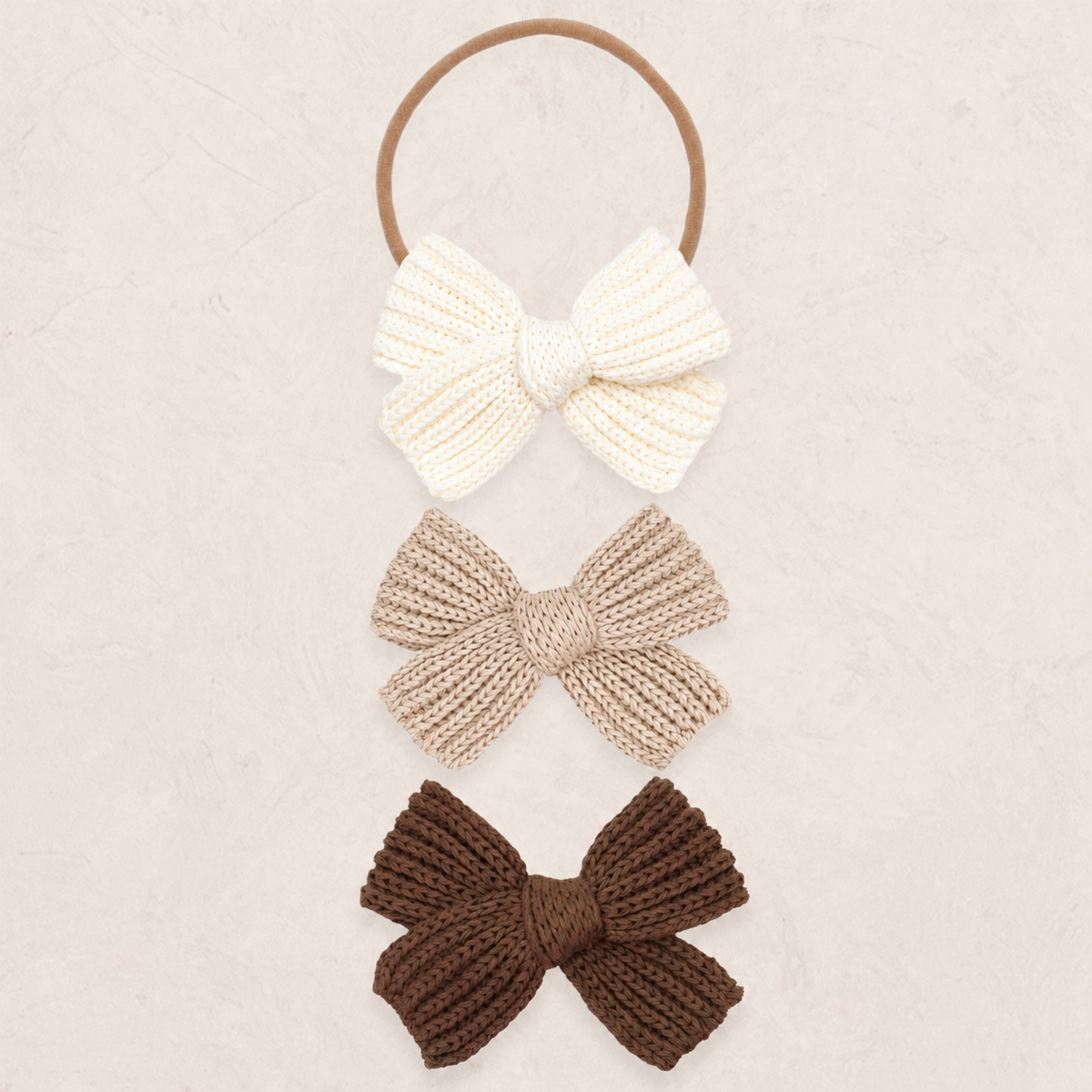 Sweater Bow 3 Pack - Tan Chunky Knit