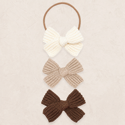 Sweater Bow 3 Pack - Tan Chunky Knit