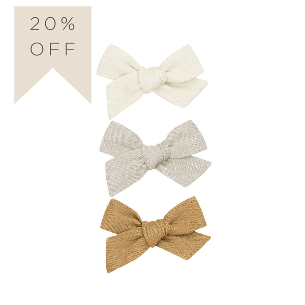 Linen Bow 3 Pack: Oatmeal Clips