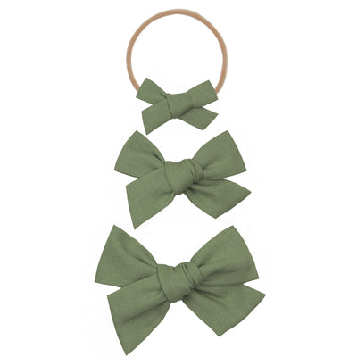 Linen Bow - Olive Headband