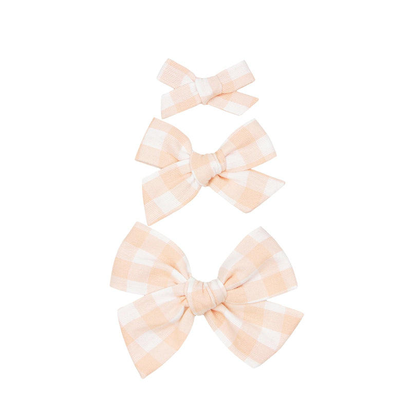 Linen Bow - Peach Gingham Clip