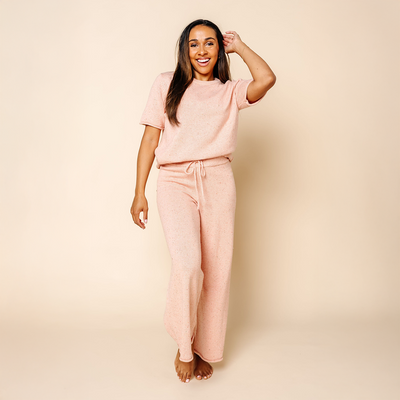 Knit Women's Wide Leg Pants - Petal Speckle