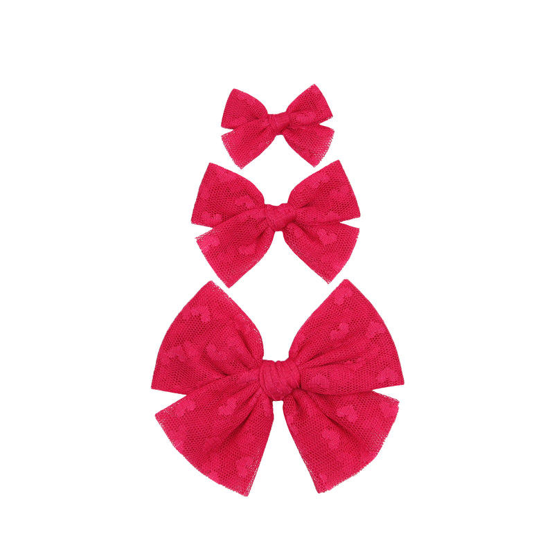 Tulle Bow - Hot Pink Heart Clip