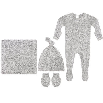 Sam Plush Knit Newborn Hat Bundle + Zipper Footie