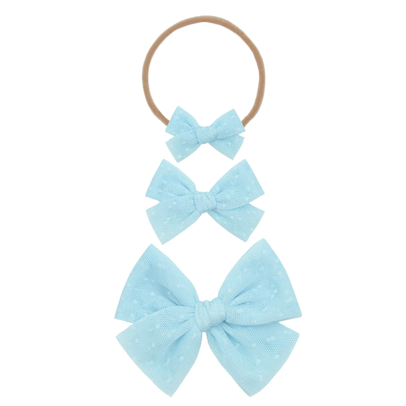 Tulle Bow - Sky Blue Dot Headband