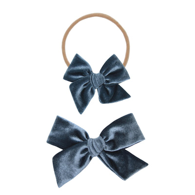 Velvet - Steel Blue Bow