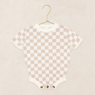 Knit Onesie - Tan Checkered
