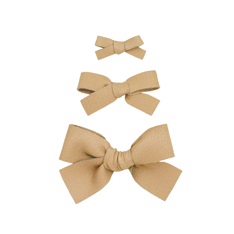 Leather 3 Pack - Stone Stripe Bow Clips