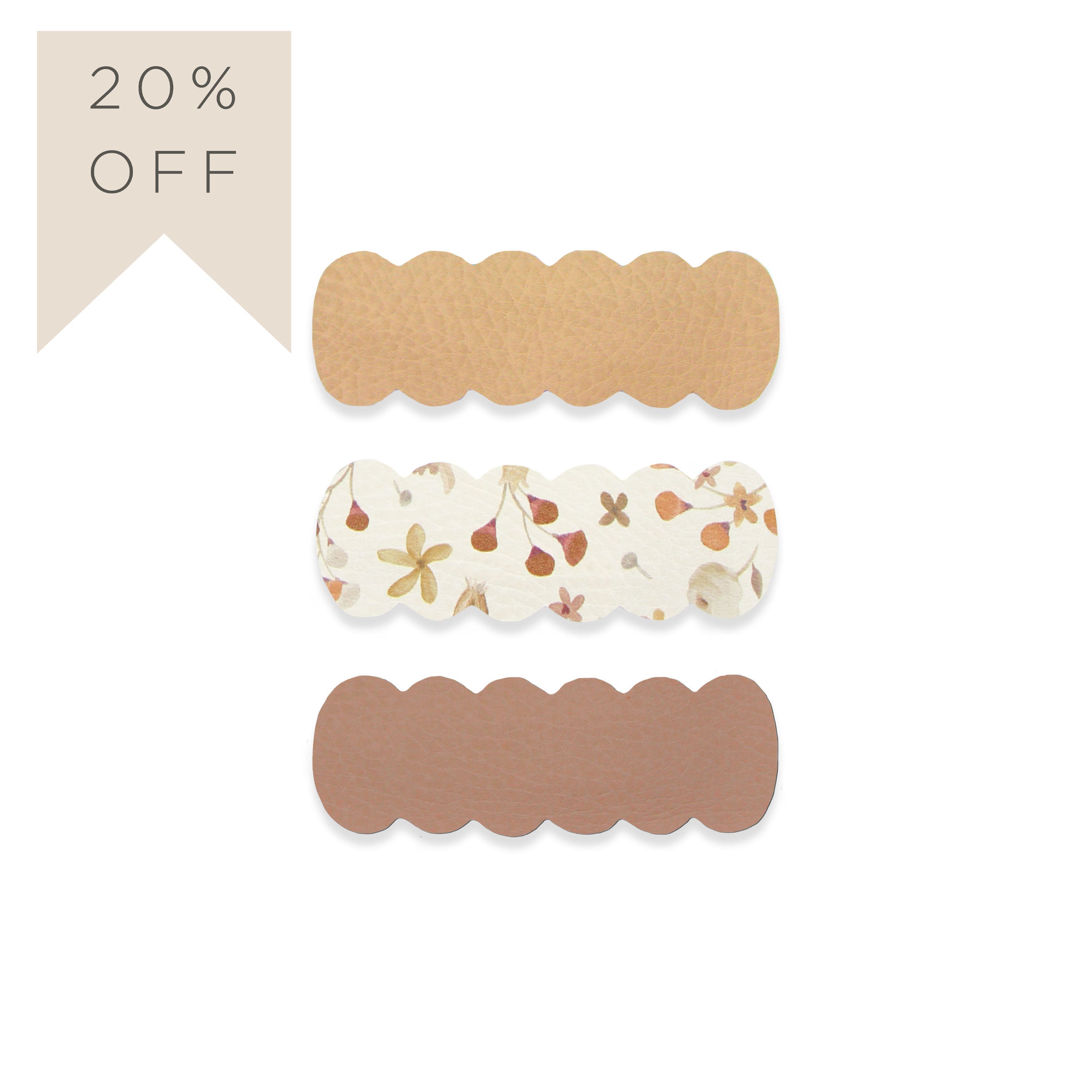 Leather 3 Pack - Terrace Scallop Snap Clips