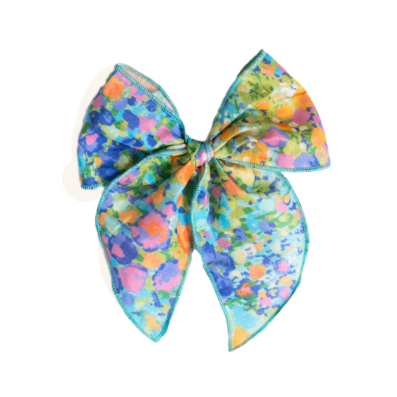 August - Heirloom Bow - Blue Watercolor Floral Clip