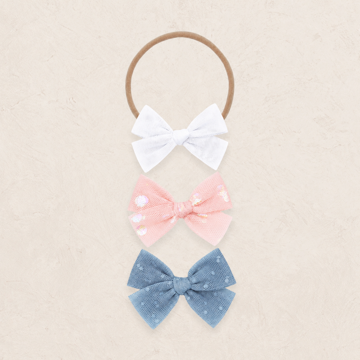 Tulle Bow 3 Pack: Blush Shimmer Dot