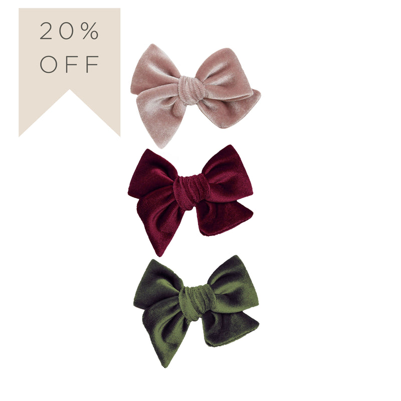 Velvet Bow Hair Clip 3 Pack: Wine