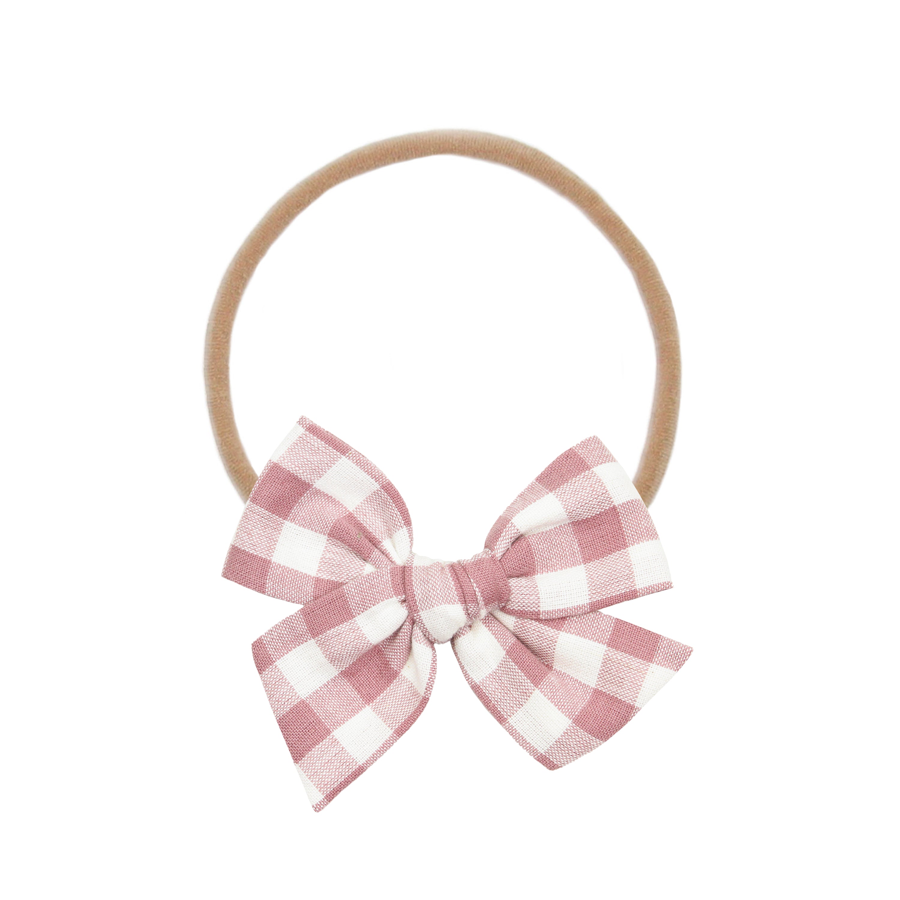 Linen Bow - Mauve Gingham Headband