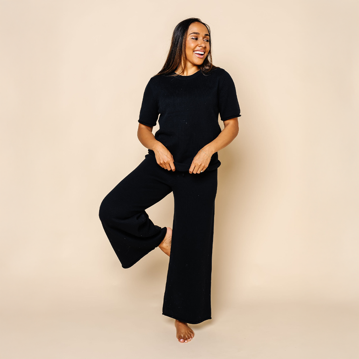 Knit Women's Wide Leg Pants - Black