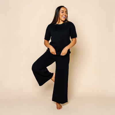 Knit Women's Wide Leg Pants - Black