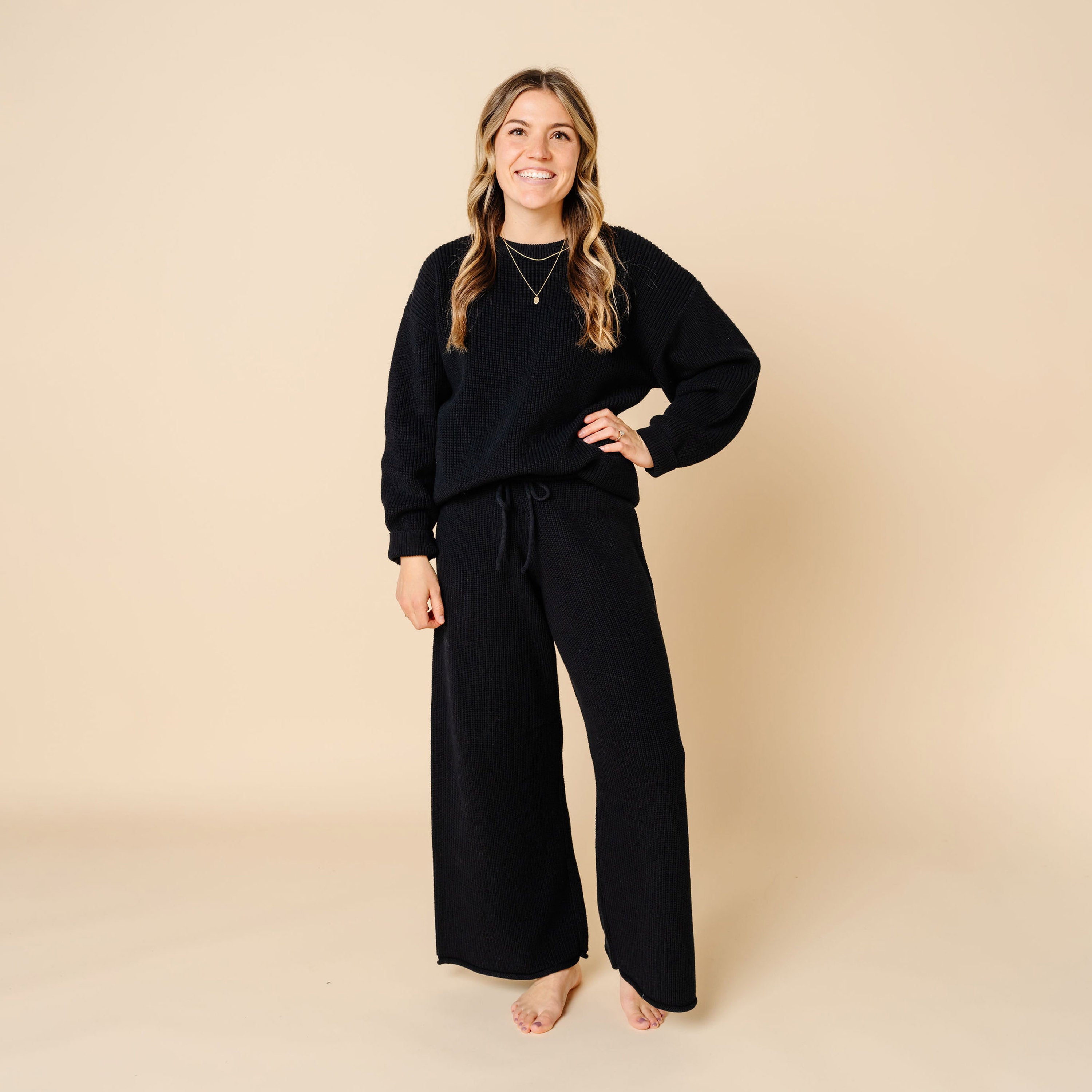 Knit Women's Chunky Wide Leg Pants - Black