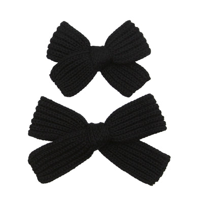 Sweater Bow - Black Chunky Knit Clip