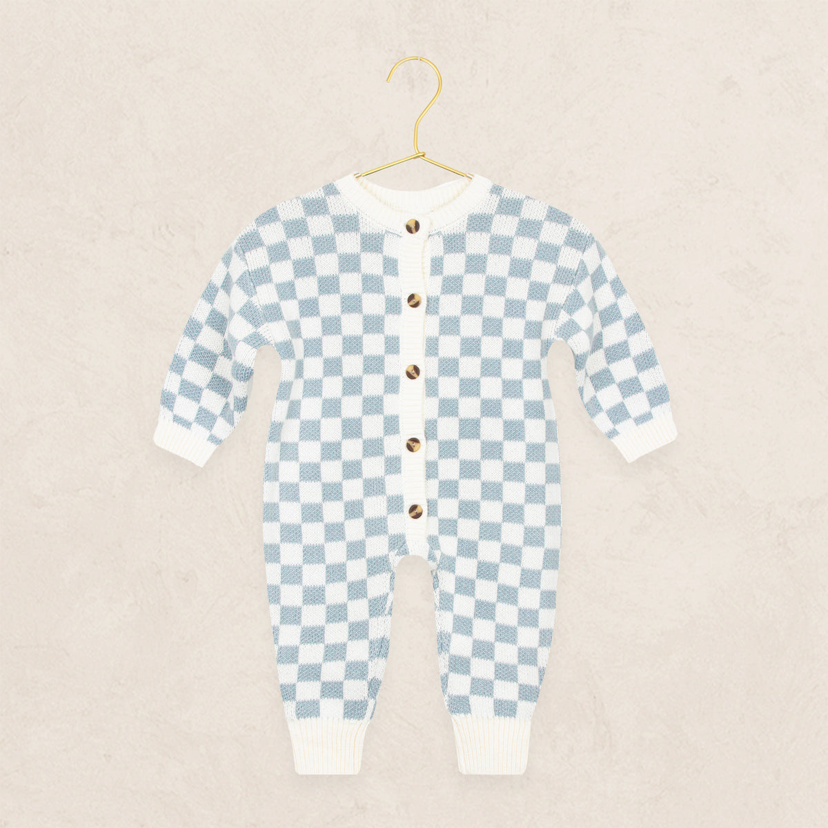 Knit Long Sleeve Onesie - Steele Checkered