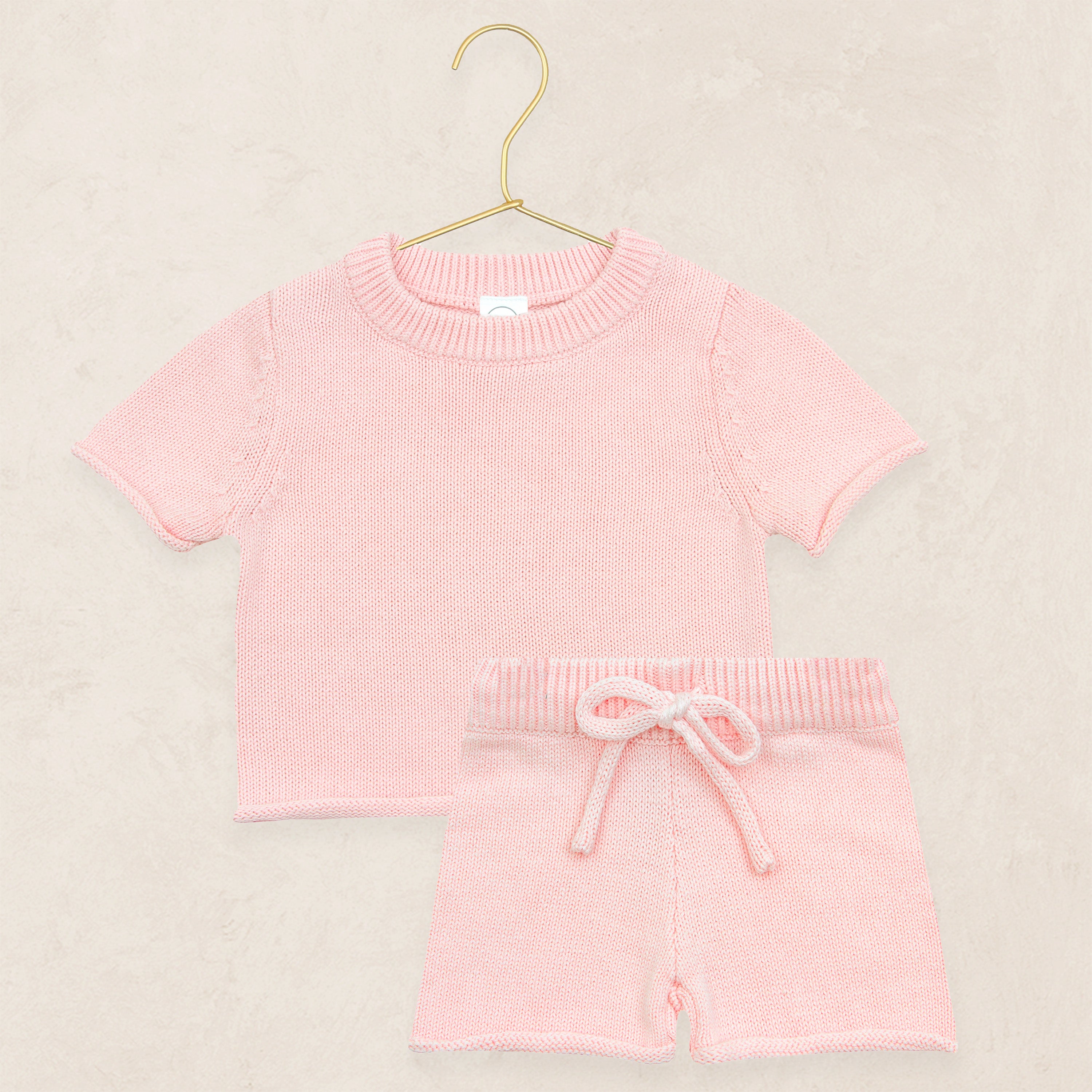 Knit Shirt + Short Set - Blush