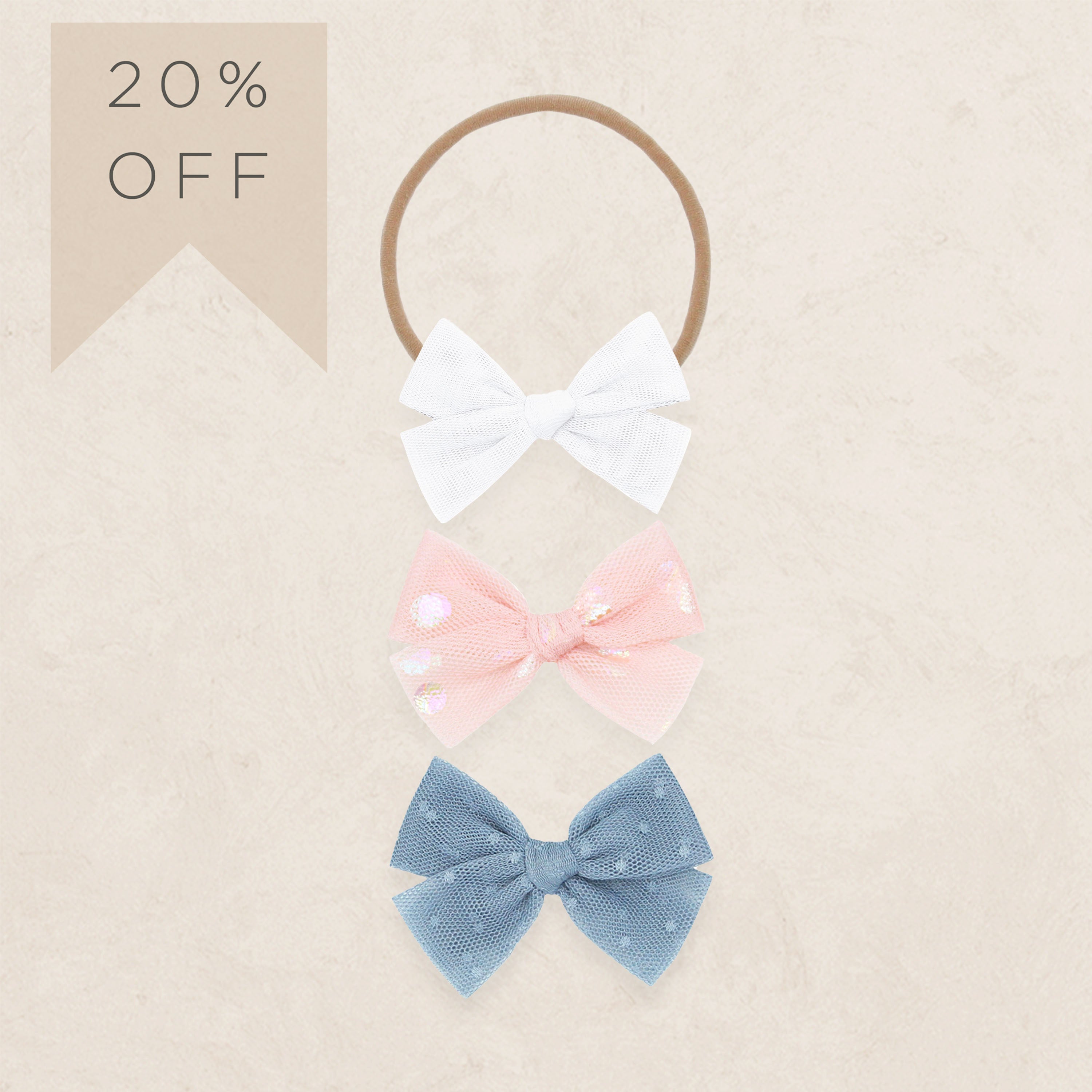 Tulle Bow 3 Pack: Blush Shimmer Dot