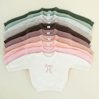 Bow Embroidery - Knit Chunky Sweater
