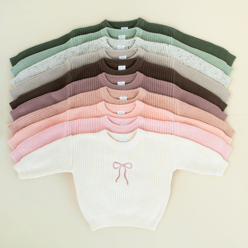 Bow Embroidery - Knit Chunky Sweater