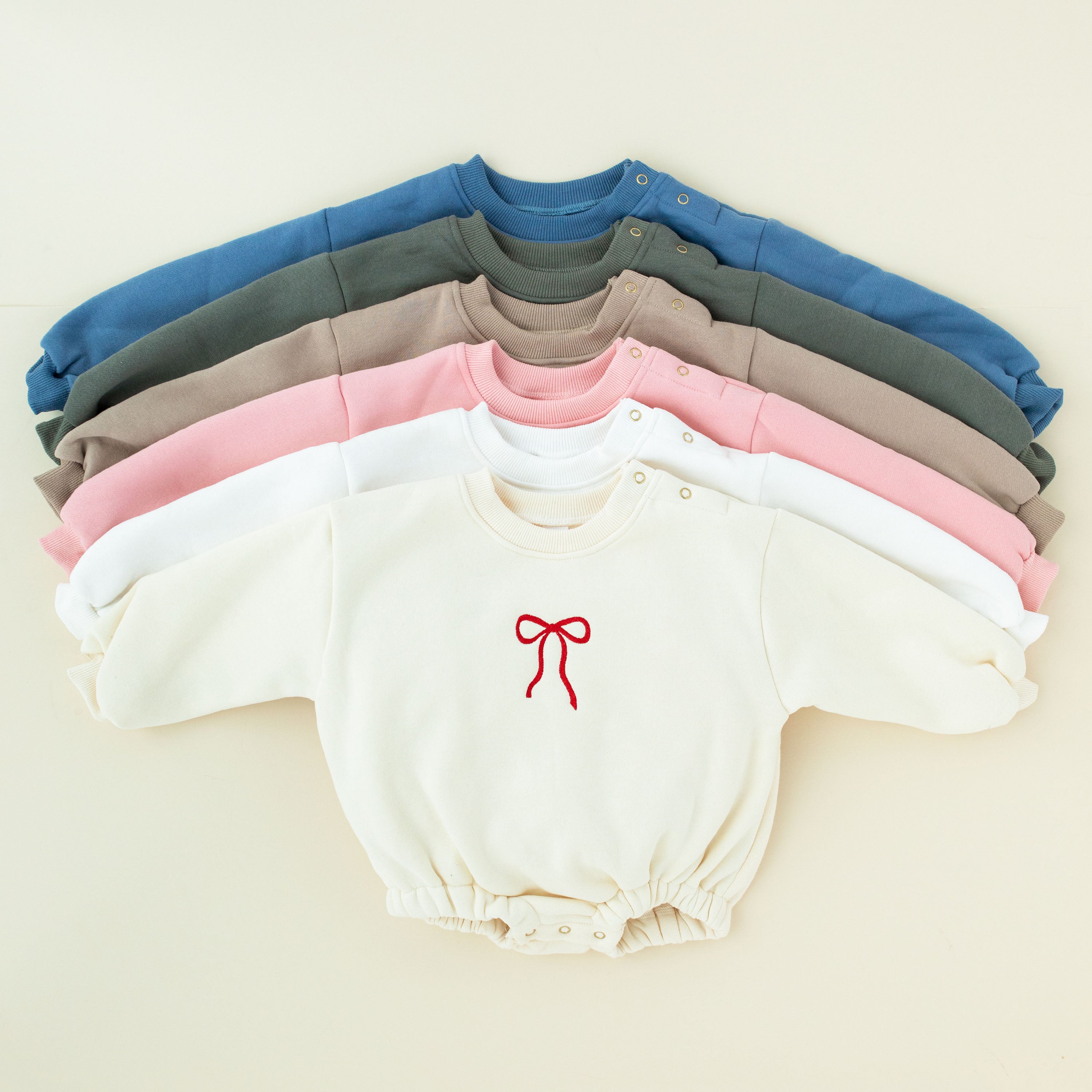 Embroidery - Sweatershirt Romper - Bow