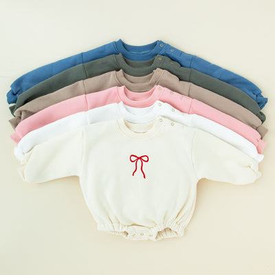 Embroidery - Sweatershirt Romper - Bow