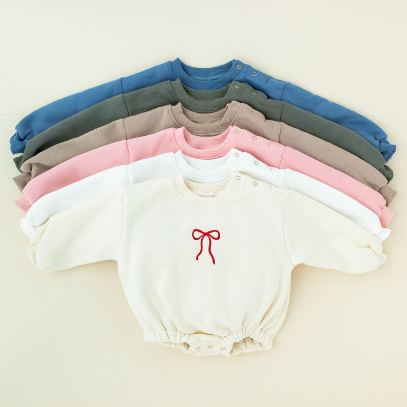 Bow Embroidery - Sweatershirt Romper