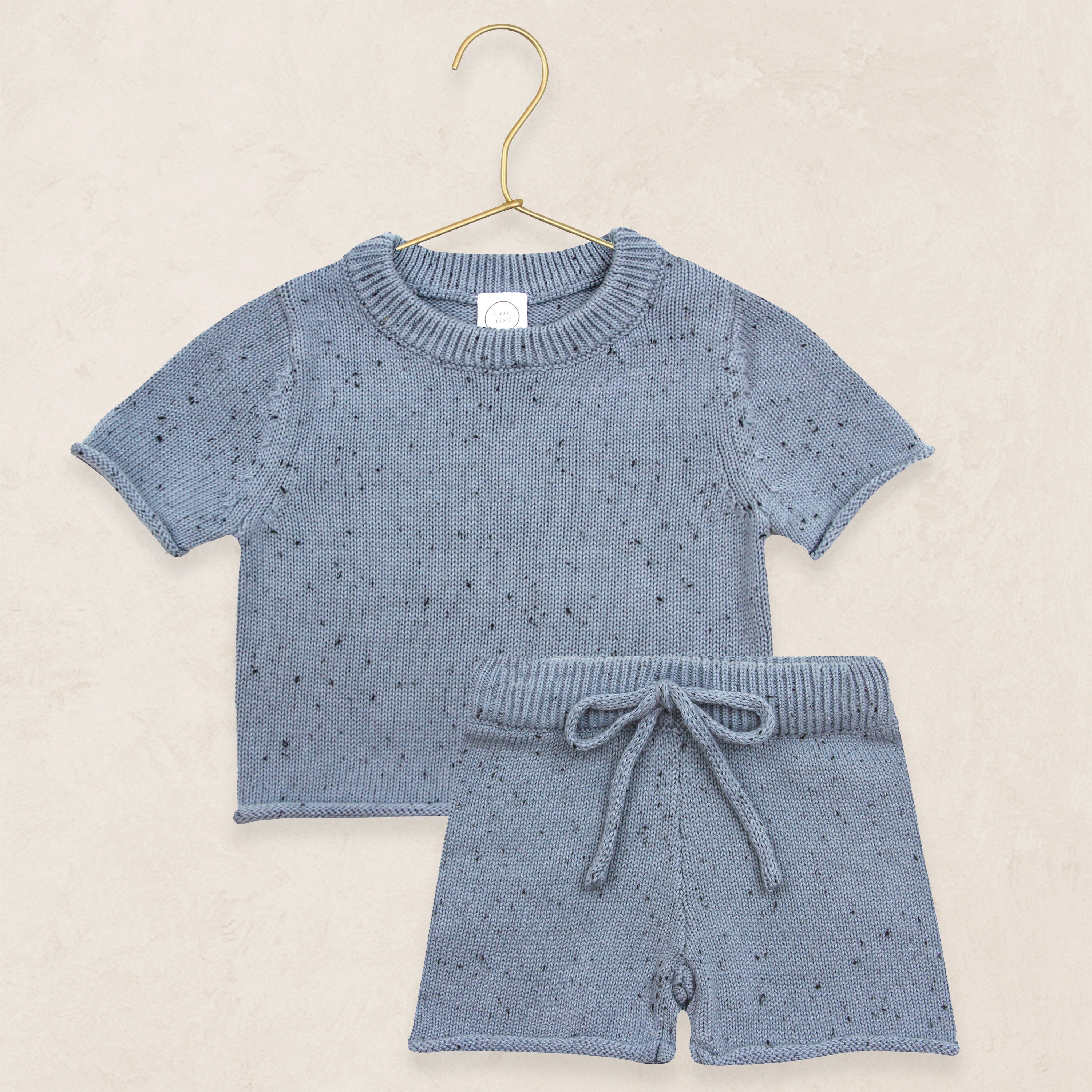 Knit Shirt + Short Set - Cadet Speckle