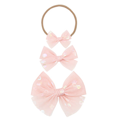 Tulle Bow - Blush Shimmer Dot