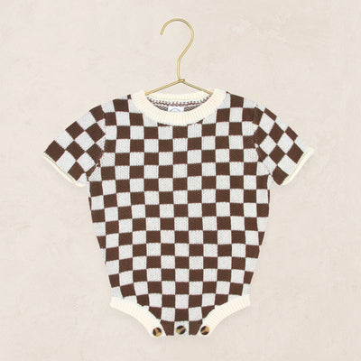 Knit Onesie - Cocoa Checkered