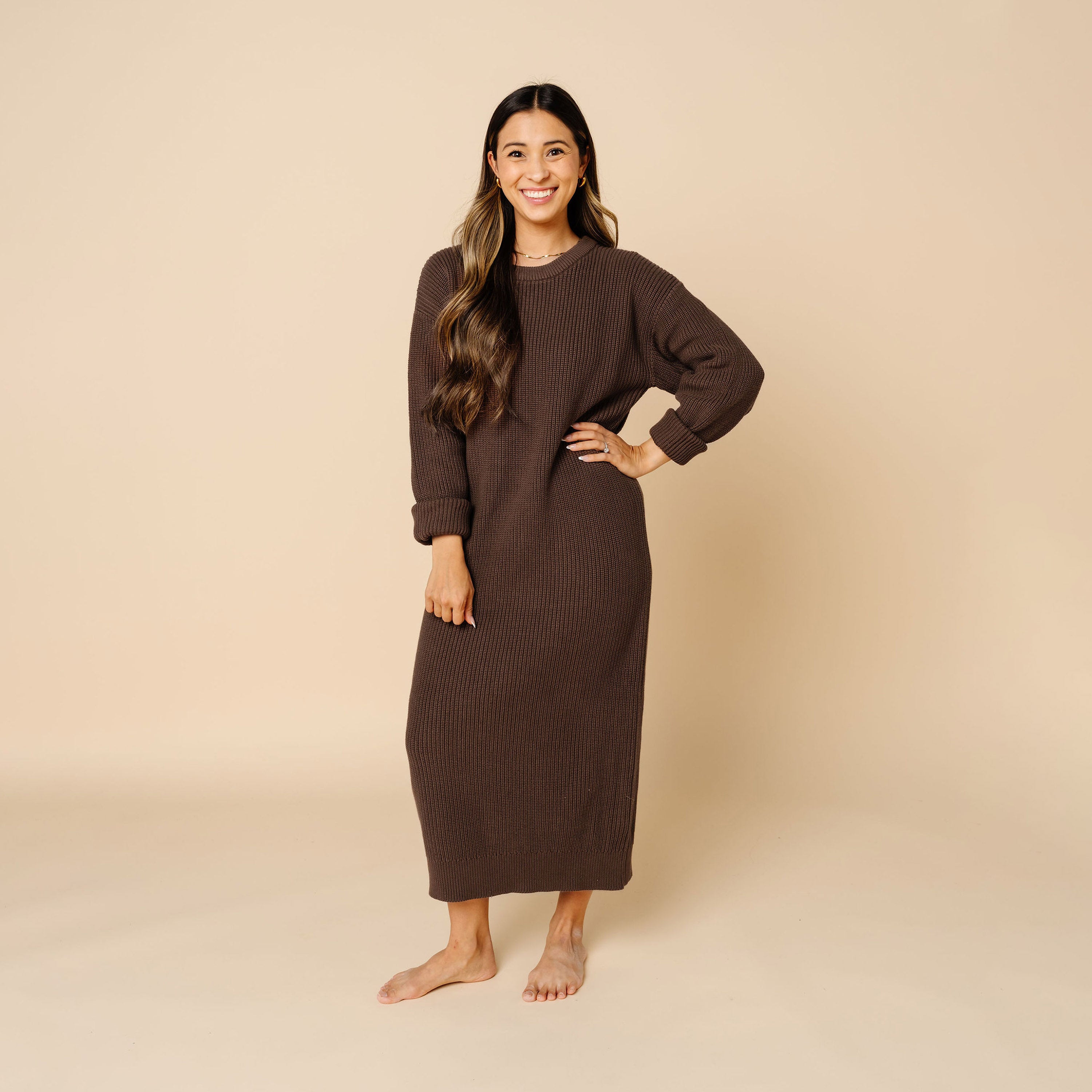 Knit Women's Sweater Maxi Dress - Cocoa