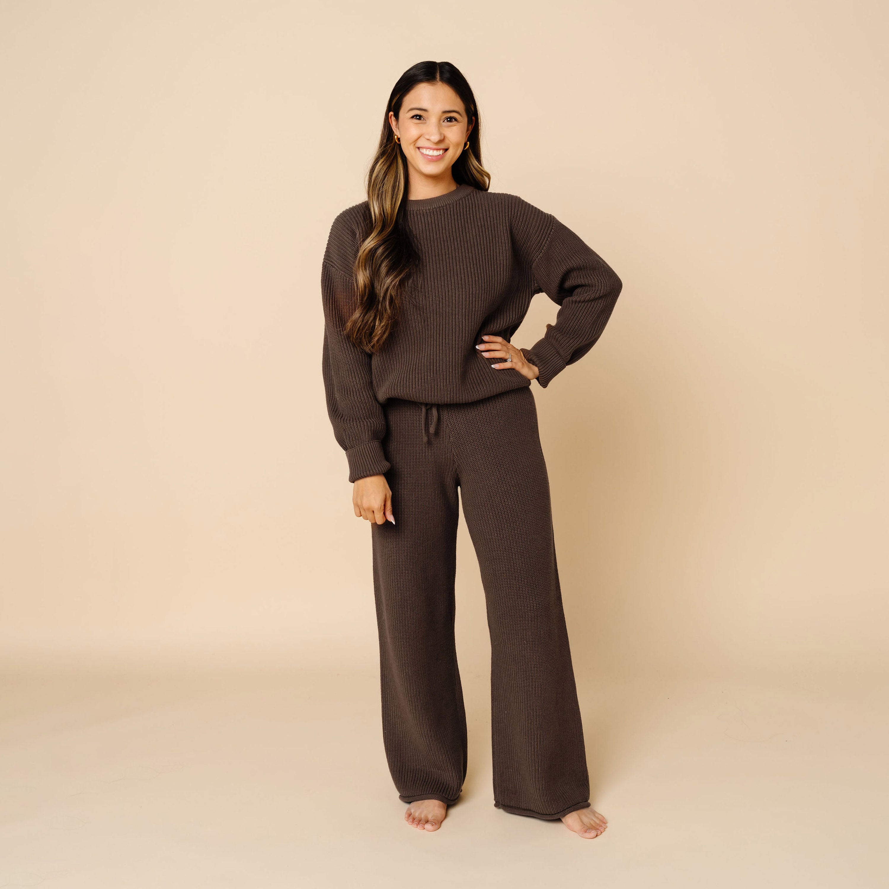 Knit Women's Chunky Wide Leg Pants - Cocoa