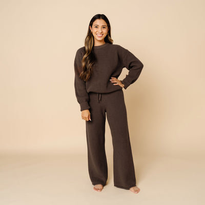Knit Women's Chunky Wide Leg Pants - Cocoa