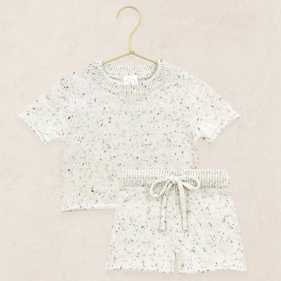 Knit Shirt + Short Set - Cream Speckle