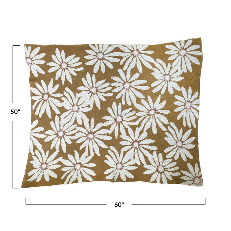 Cotton Knit Throw w/ Flowers & Embroidery
