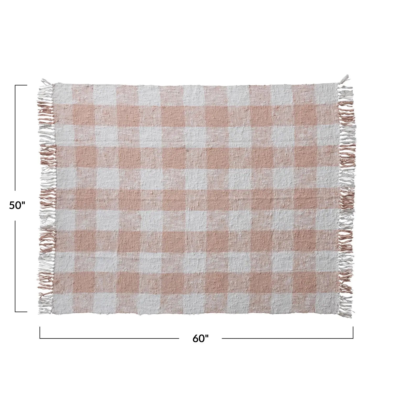 Hand-Woven Cotton Throw w/ Fringe - Pink
