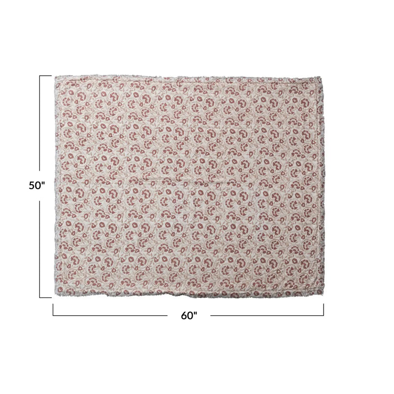 Woven Cotton Printed Throw w/ Sherpa Back, Pattern & Fringe