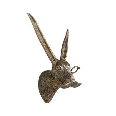 Cast Aluminum Rabbit Head with Monocle & Mustache Wall Décor