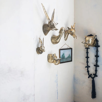 Cast Aluminum Giraffe Head with Party Hat Wall Décor